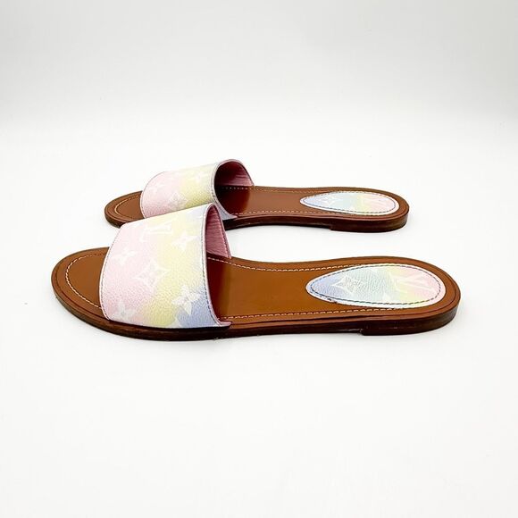 Louis Vuitton Escale Lock It LV Monogram Slides Pastel Flat Sandals EU 41 US 11 - Picture 3 of 11